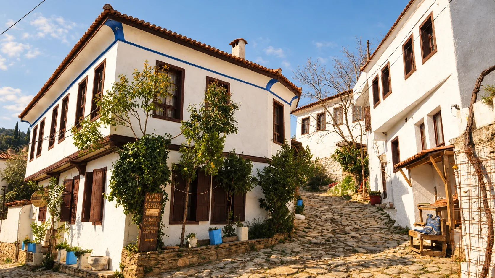 Kırkınca's actual white mansion and stone street in Şirince